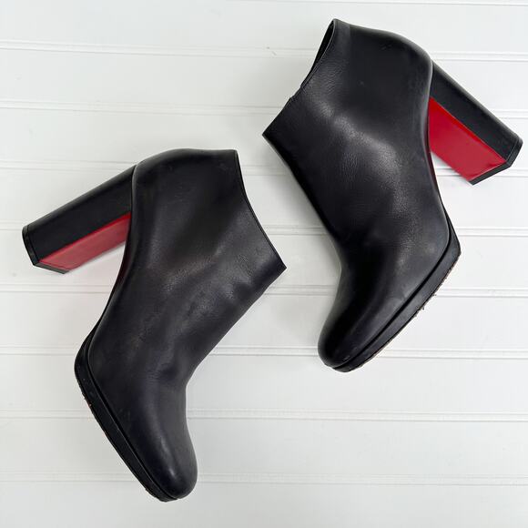 Christian Louboutin Pasteur 100 Leather Ankle Boots Heel Bootie Red Bottom - Picture 1 of 12
